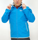 Mens Jack Wolfskin Grand Valley Softshell 1303931 Blue Zip Up hooded Jacket